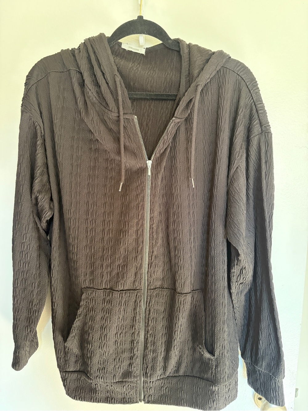 Textured Zip-Up Hoodie in black